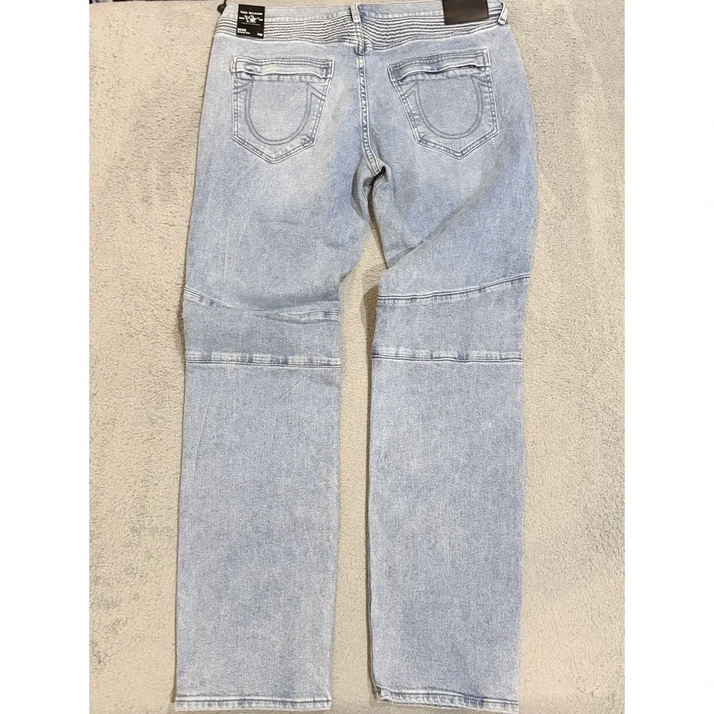 True Religion Gene Motorcycle Jeans Men 38x34 Relaxed Slim Biker Whiskered *READ